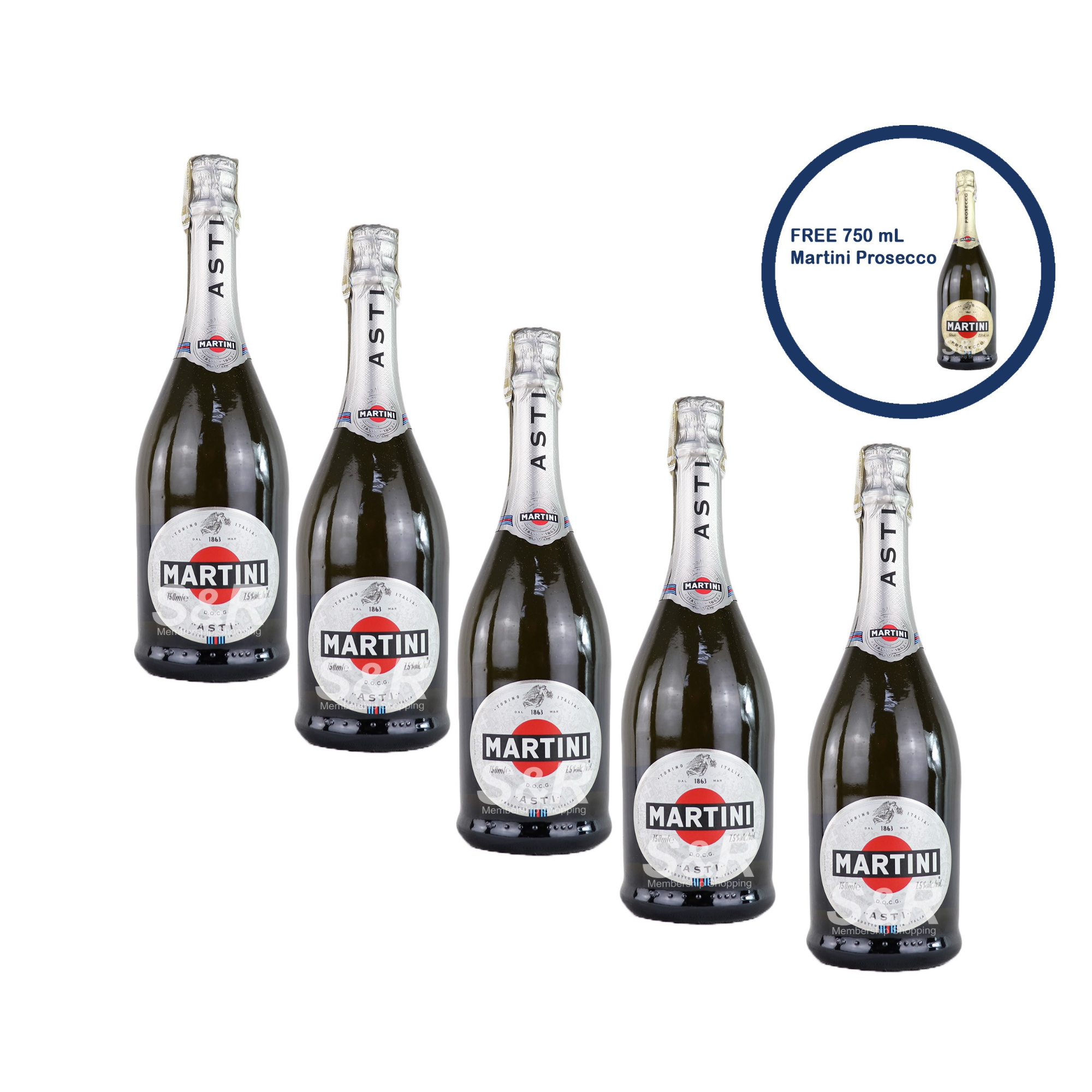 Martini Asti Spumante Sparkling Wine Value Pack (750mL x 5pcs)